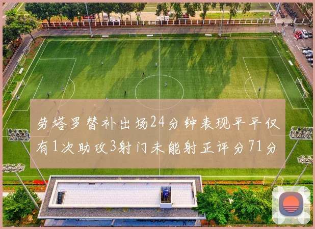 劳塔罗替补出场24分钟表现平平仅有1次助攻3射门未能射正评分71分